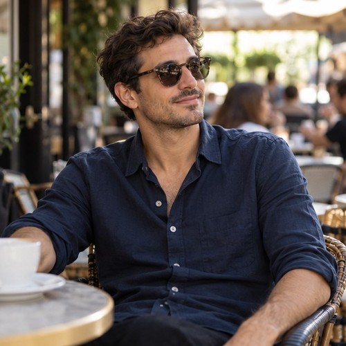 Illustrative man at an outdoor cafe