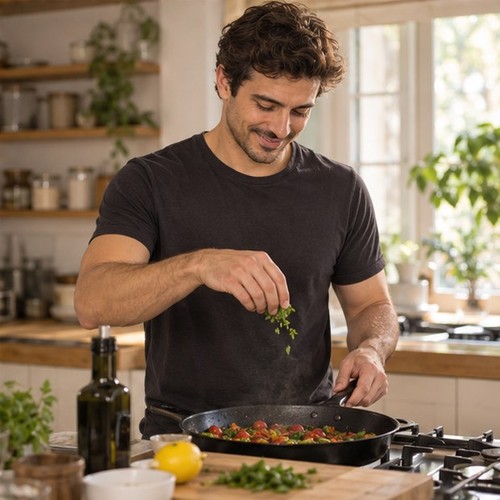 Illustrative man cooking